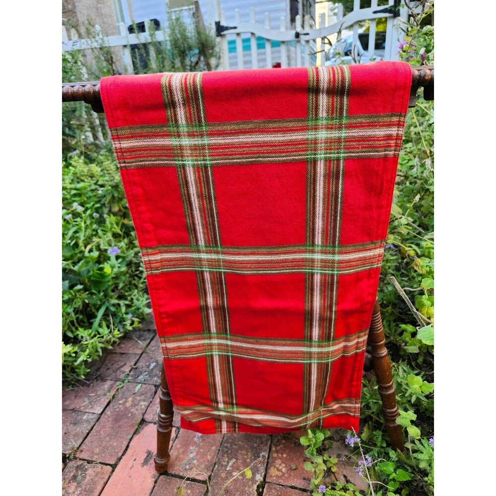 Vintage 90s Lenox Holiday Gatherings Plaid Table Runner & Accent Cloth Lot 2Pc